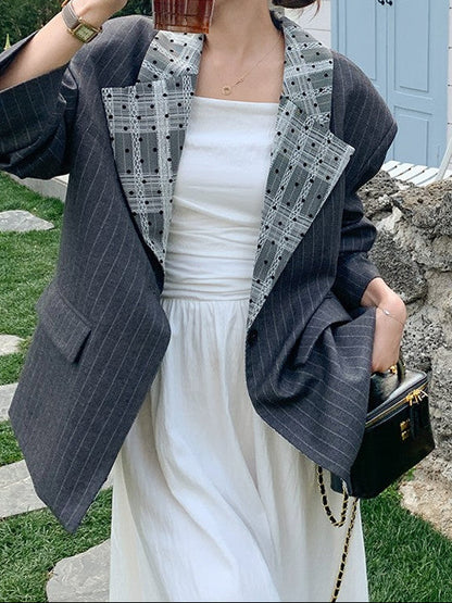 Lace Collar Gray Stripe Jacket TK0340