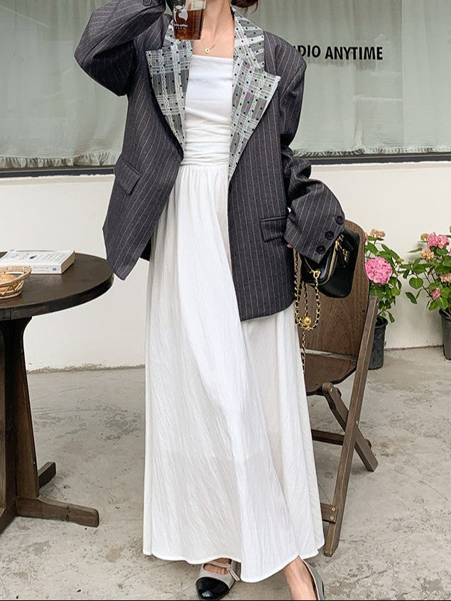 Lace Collar Gray Stripe Jacket TK0340