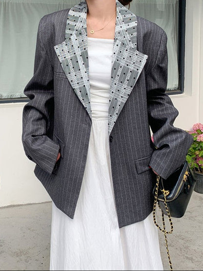 Lace Collar Gray Stripe Jacket TK0340