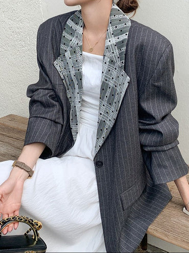 Lace Collar Gray Stripe Jacket TK0340