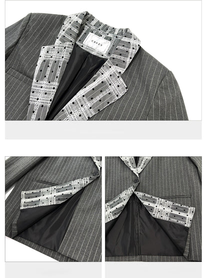 Lace Collar Gray Stripe Jacket TK0340