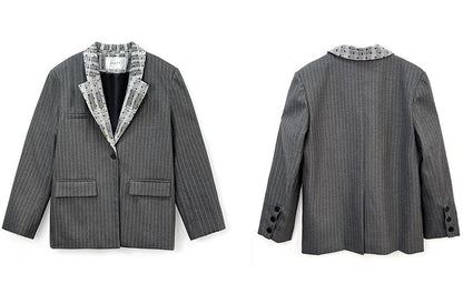 Lace Collar Gray Stripe Jacket TK0340