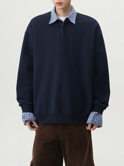 Faux Layered Shirt Collar Cotton Polo TK0352