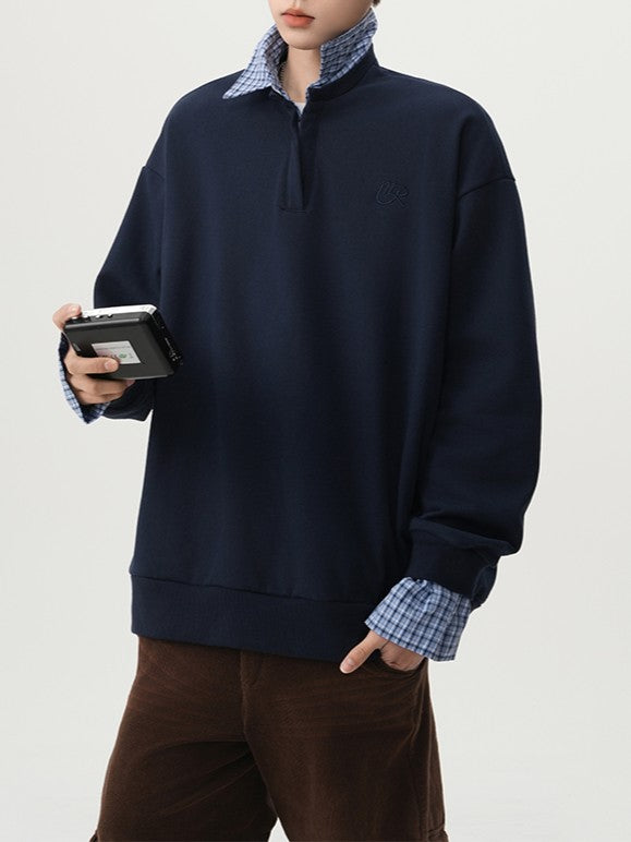 Faux Layered Shirt Collar Cotton Polo TK0352