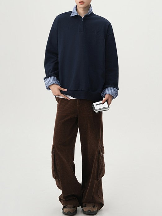 Faux Layered Shirt Collar Cotton Polo TK0352