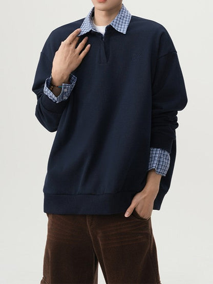 Faux Layered Shirt Collar Cotton Polo TK0352