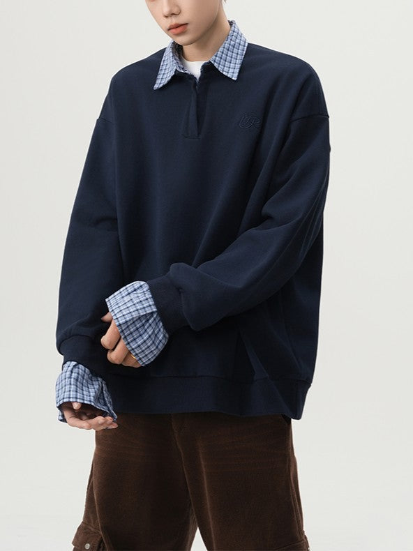 Faux Layered Shirt Collar Cotton Polo TK0352