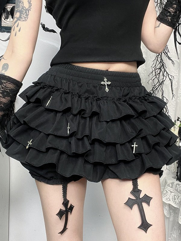 Tiered frill gothic skirt mini skirt TK0356