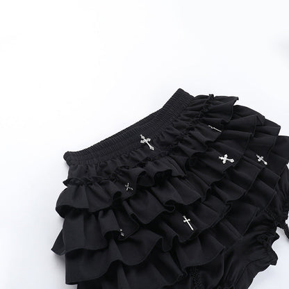 Tiered frill gothic skirt mini skirt TK0356