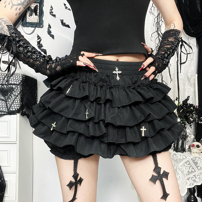 Tiered frill gothic skirt mini skirt TK0356