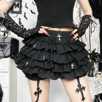 Tiered frill gothic skirt mini skirt TK0356