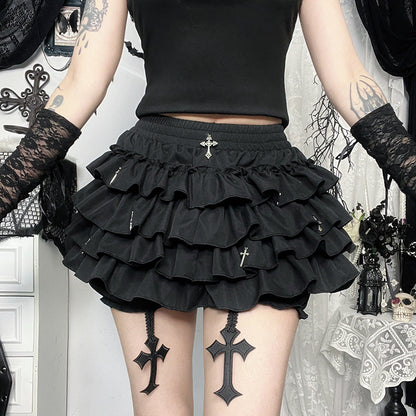 Tiered frill gothic skirt mini skirt TK0356