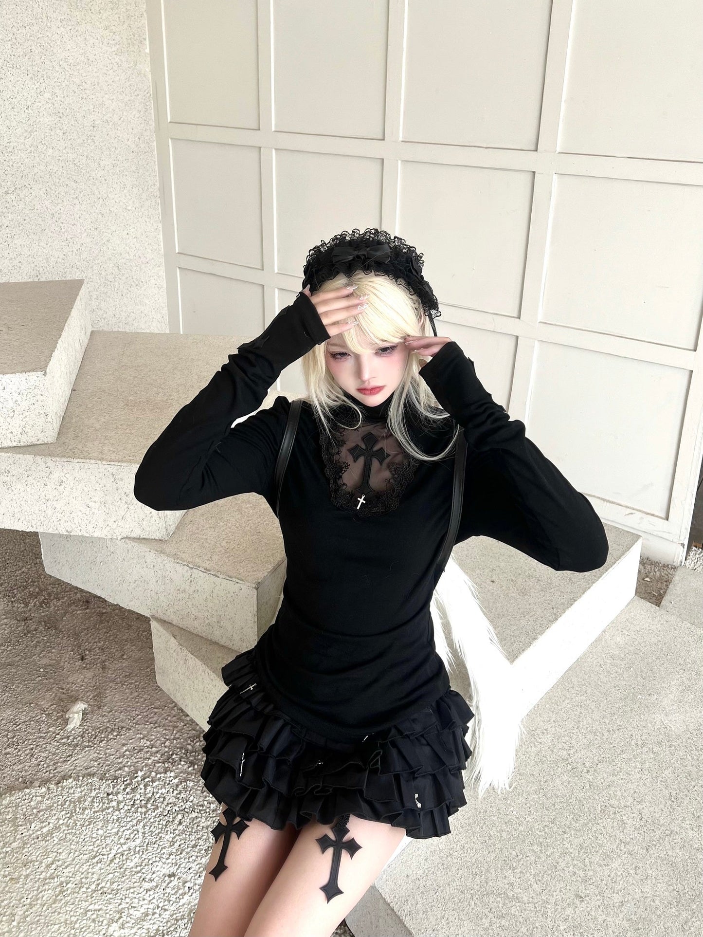 Tiered frill gothic skirt mini skirt TK0356
