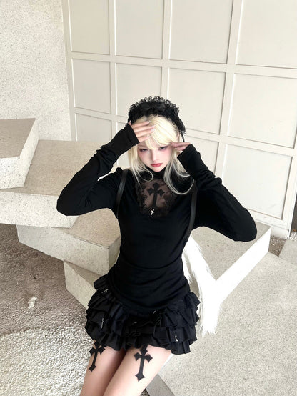 Tiered frill gothic skirt mini skirt TK0356