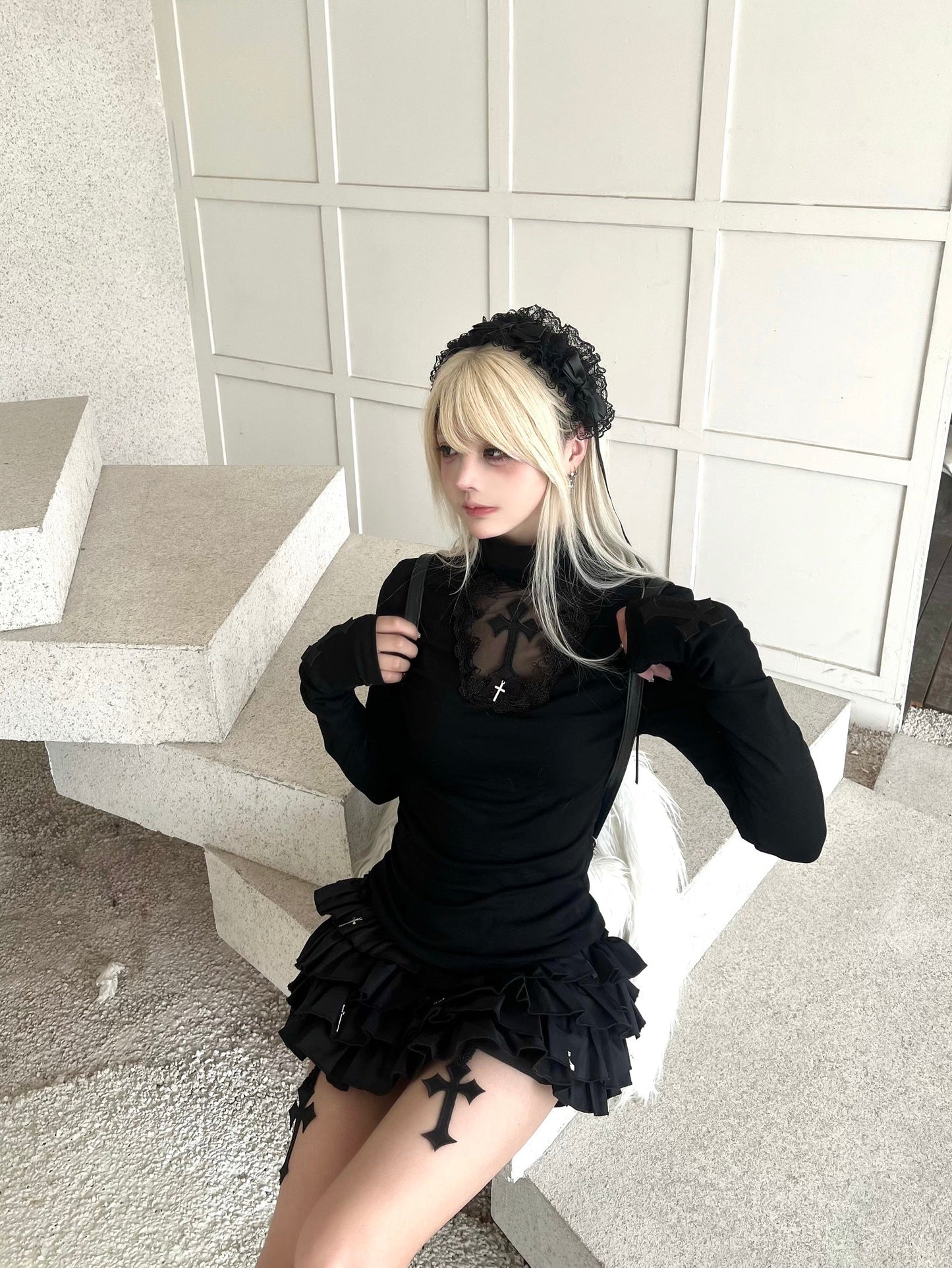 Tiered frill gothic skirt mini skirt TK0356