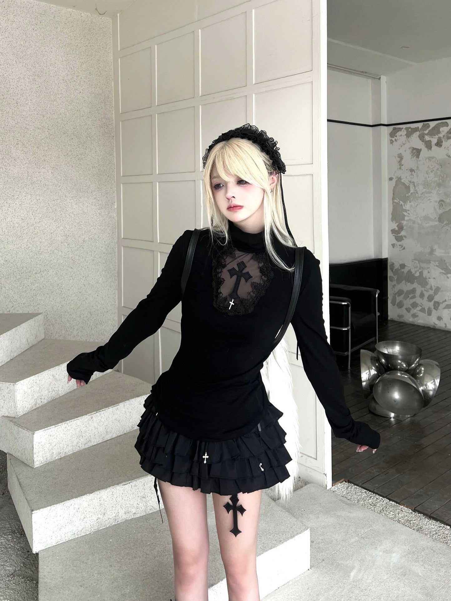 Tiered frill gothic skirt mini skirt TK0356