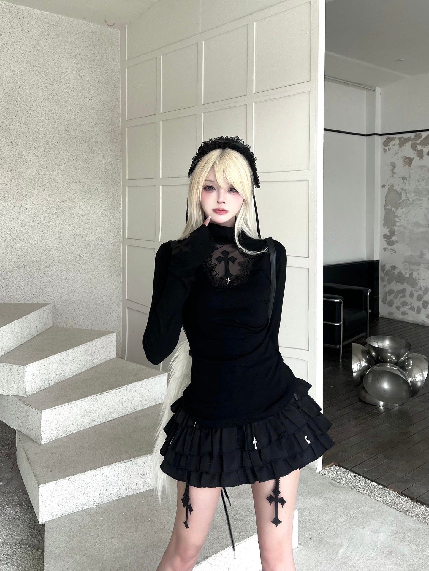 Tiered frill gothic skirt mini skirt TK0356