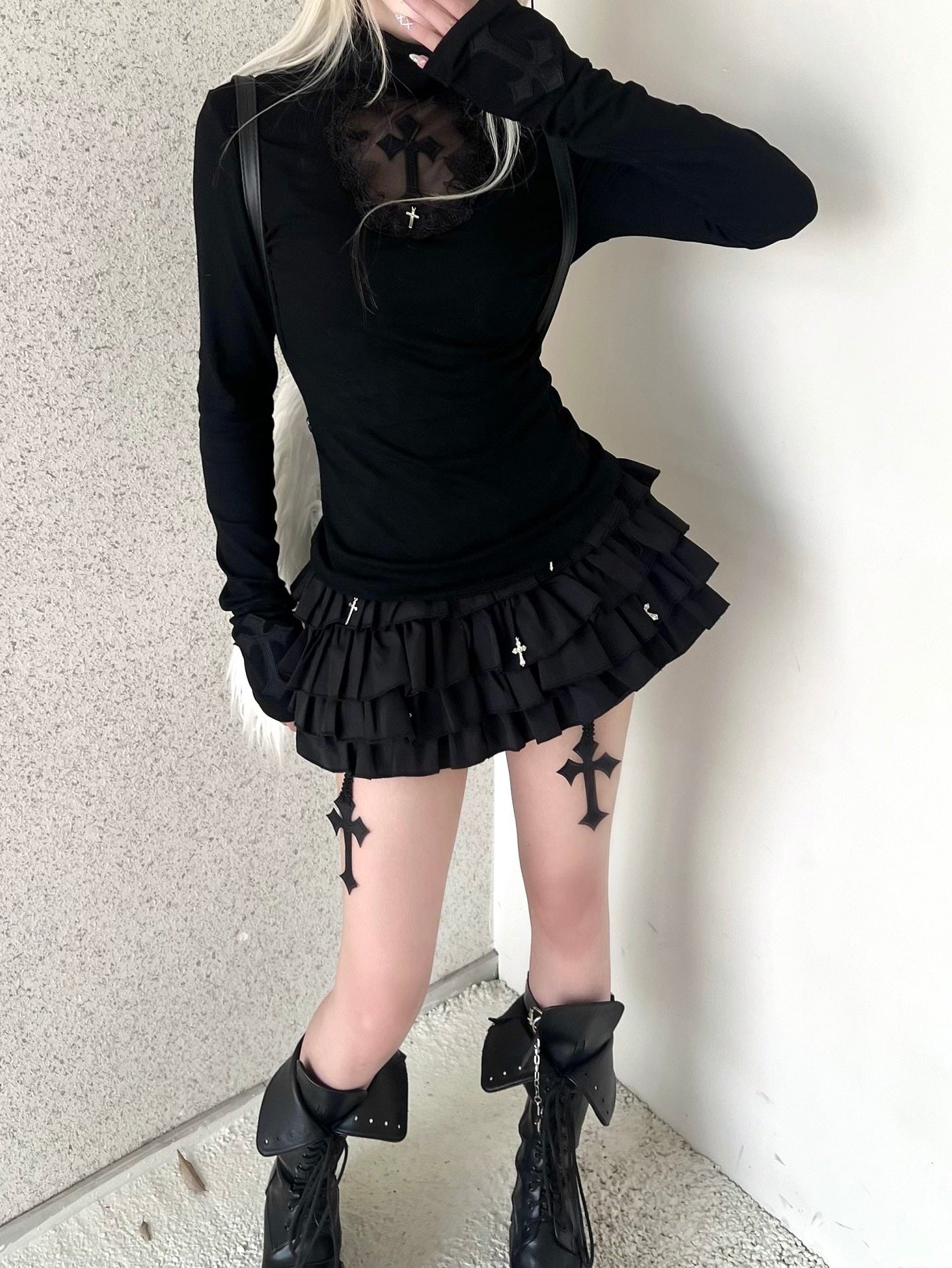 Tiered frill gothic skirt mini skirt TK0356