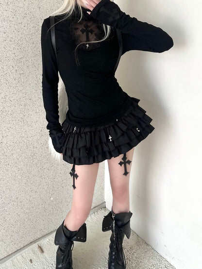 Tiered frill gothic skirt mini skirt TK0356