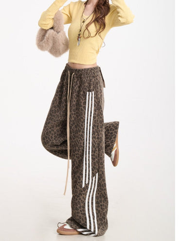 Leopard print striped easy pants TK0365