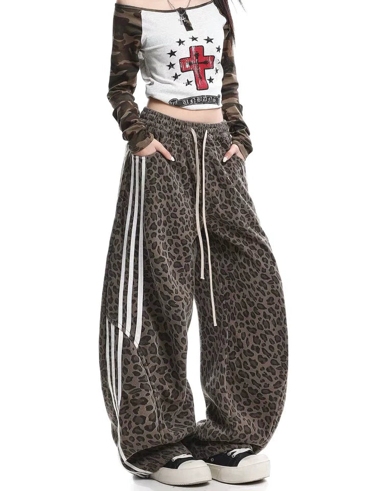 Leopard print striped easy pants TK0365