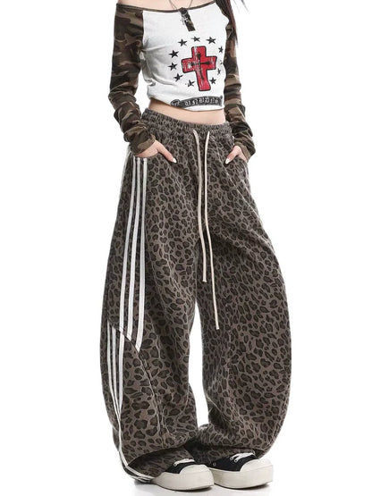 Leopard print striped easy pants TK0365