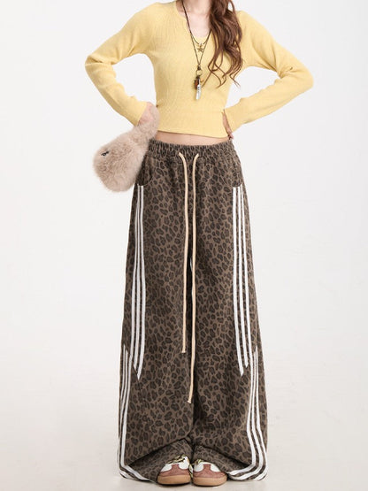 Leopard print striped easy pants TK0365