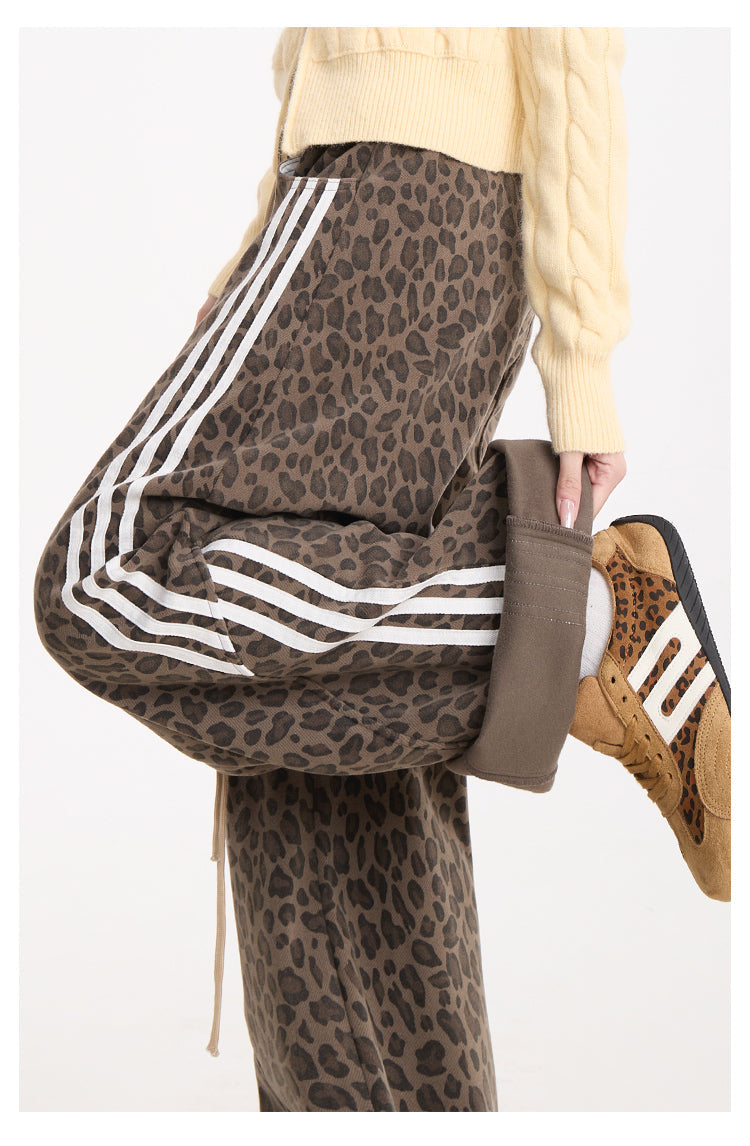 Leopard print striped easy pants TK0365