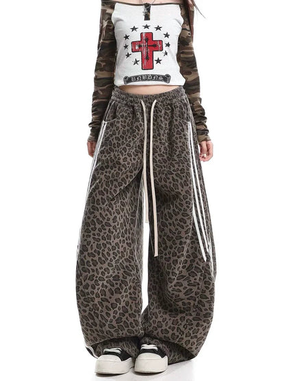 Leopard print striped easy pants TK0365