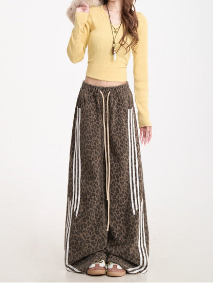 Leopard print striped easy pants TK0365
