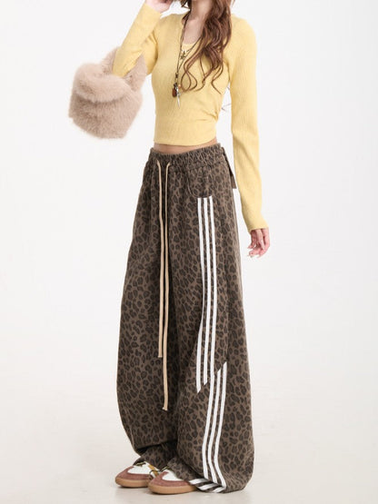Leopard print striped easy pants TK0365