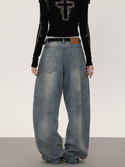 Floral print straight denim pants TK0377