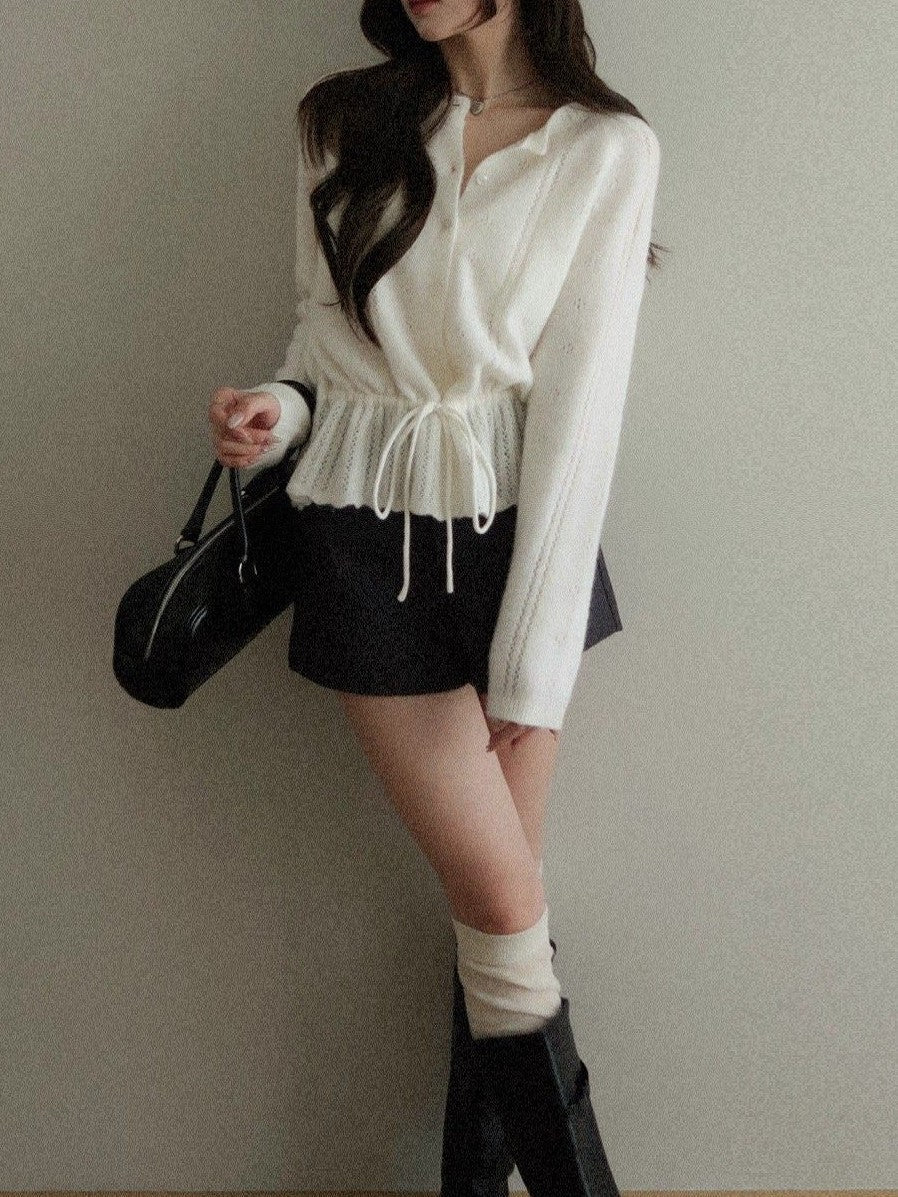 Soft knit lace-up top TK0378