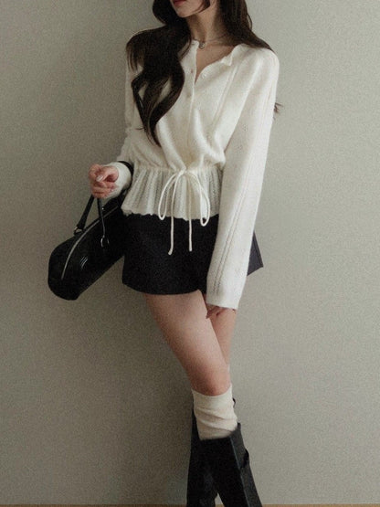 Soft knit lace-up top TK0378