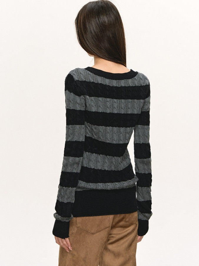 Two-tone striped V-neck top TK0381
