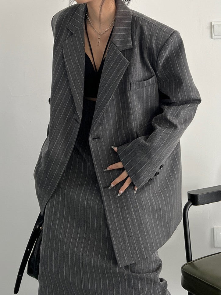 Vintage-style gray striped jacket TK0386