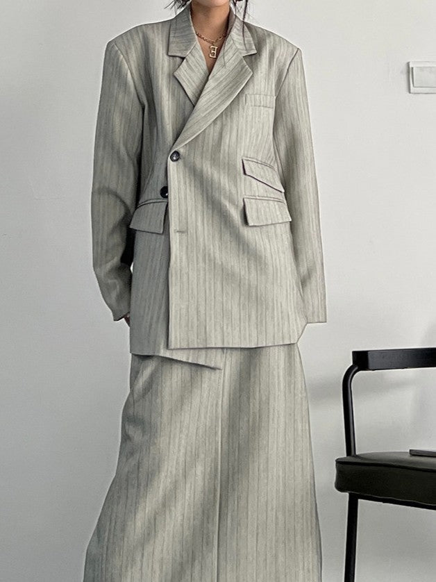 Vintage-style gray striped jacket TK0386