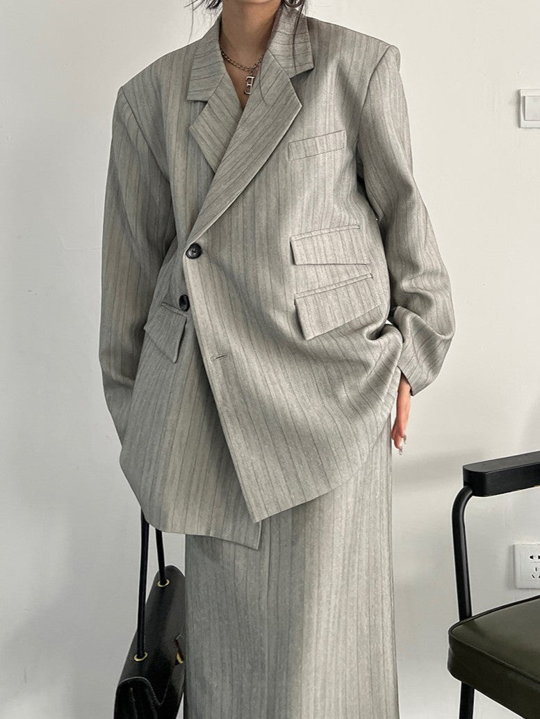 Vintage-style gray striped jacket TK0386