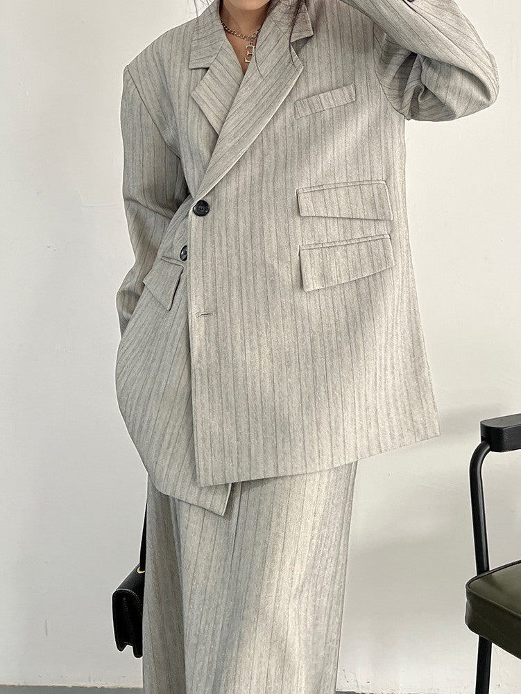 Vintage-style gray striped jacket TK0386