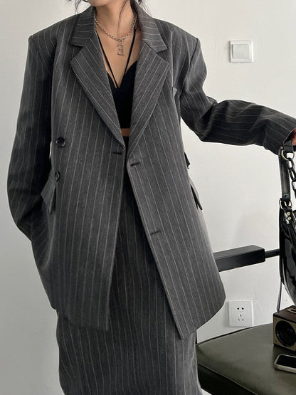 Vintage-style gray striped jacket TK0386