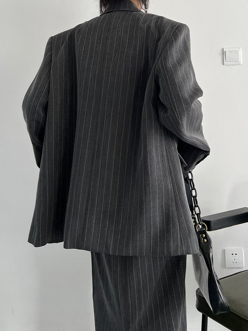 Vintage-style gray striped jacket TK0386
