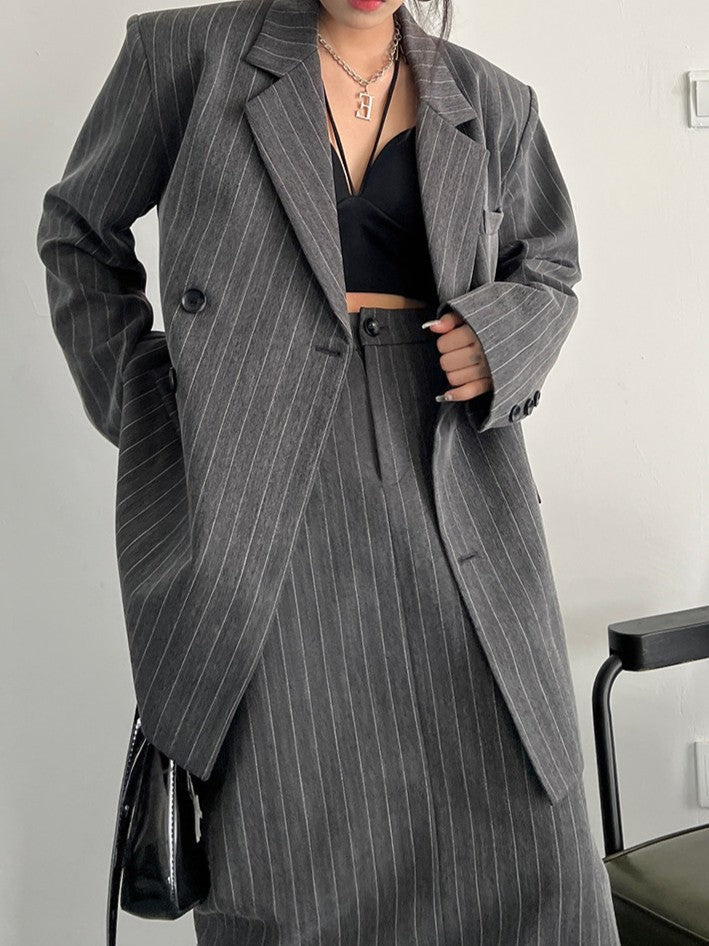 Vintage-style gray striped jacket TK0386