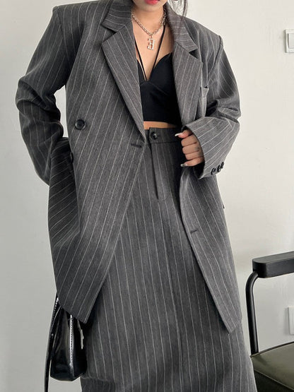 Vintage-style gray striped jacket TK0386