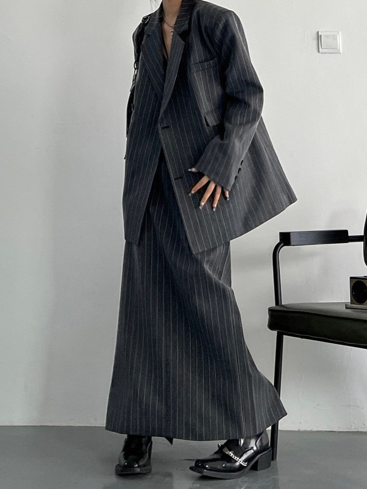 Vintage-style gray striped jacket TK0386