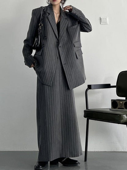 Vintage-style gray striped jacket TK0386