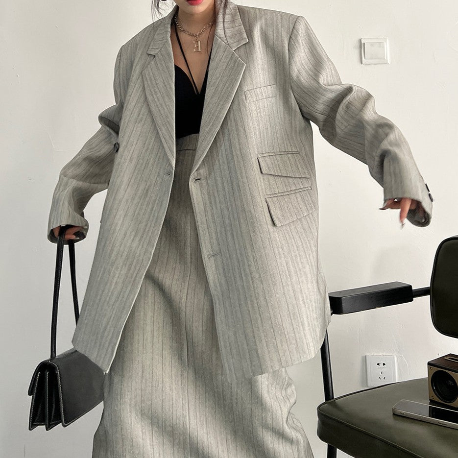 Vintage-style gray striped jacket TK0386