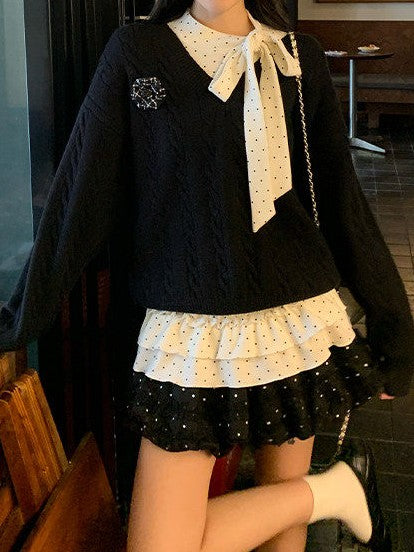 Polka Dot Frill Hem Inner Top TK0398