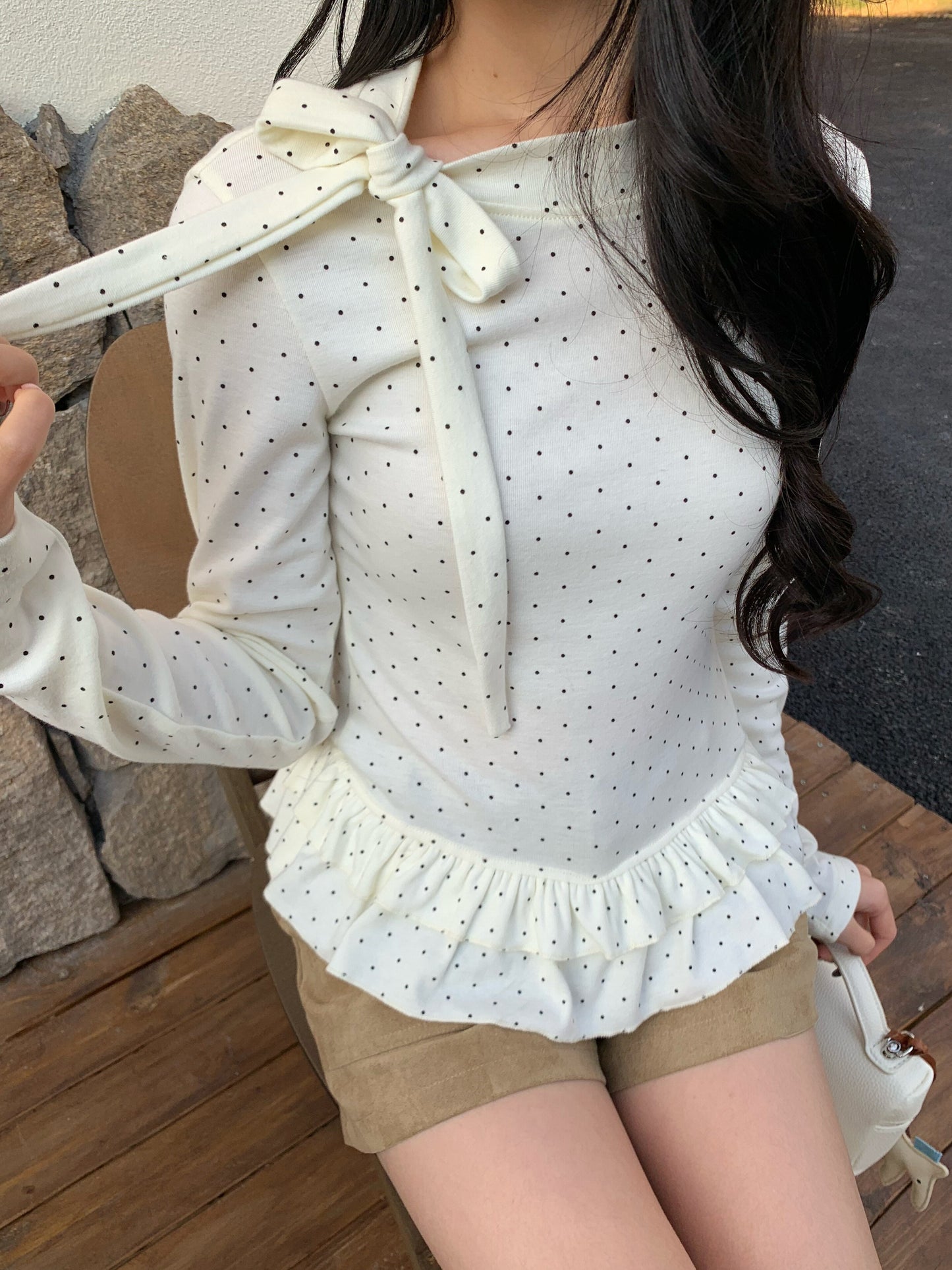 Polka Dot Frill Hem Inner Top TK0398