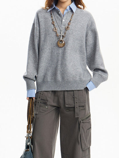 Faux layered knit top TK0399