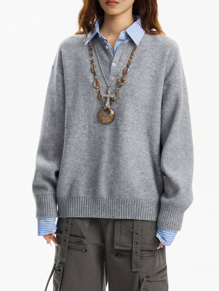 Faux layered knit top TK0399